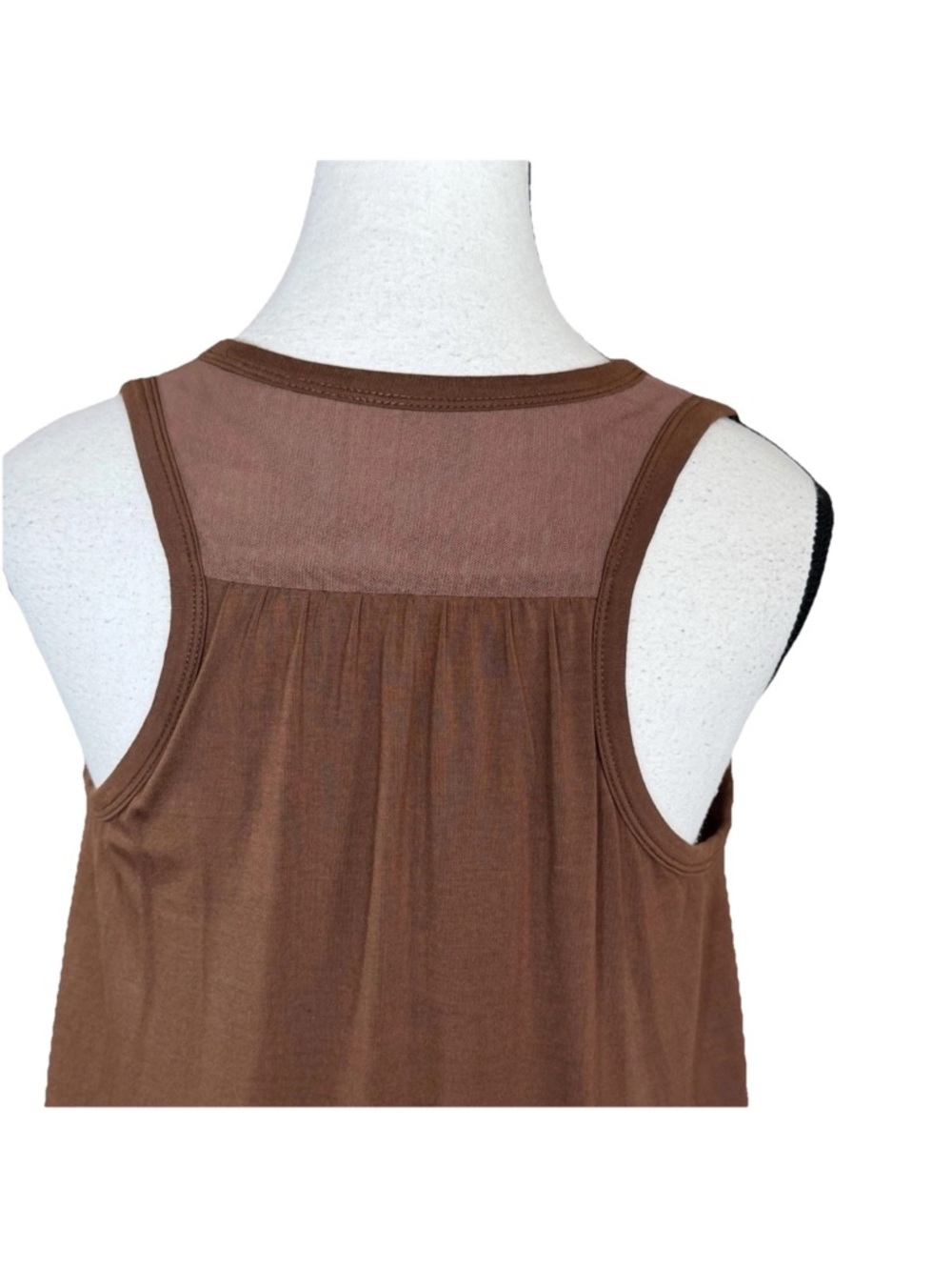 SheBird Flawless Flyback Tank Top Size 4 Brown Built In Bra Mesh Back Scoop Neck - Picture 6 of 8